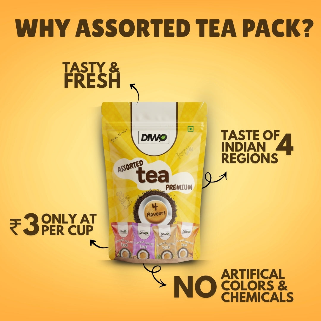 4 Flavours Assorted Tea Trial Pack- Makes 100 Cups