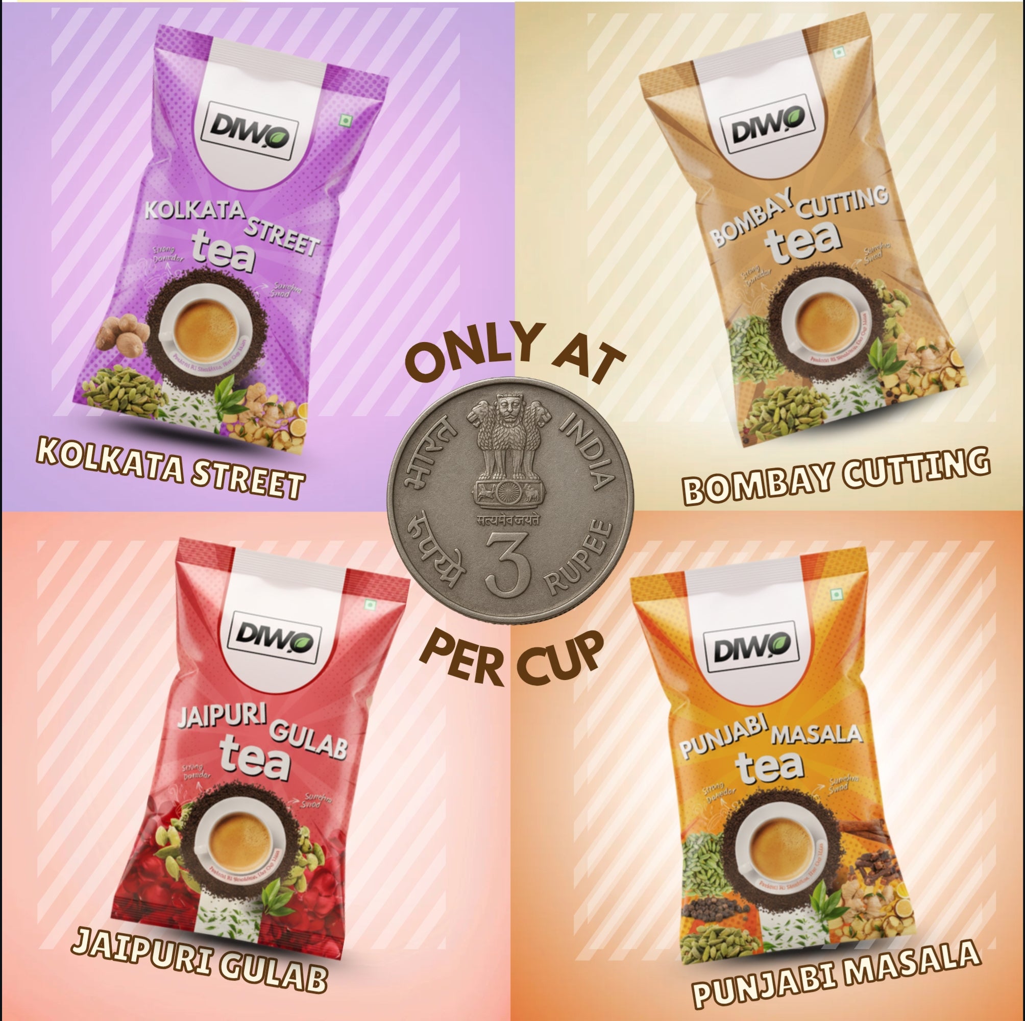 4 Flavours Assorted Tea Trial Pack- Makes 100 Cups