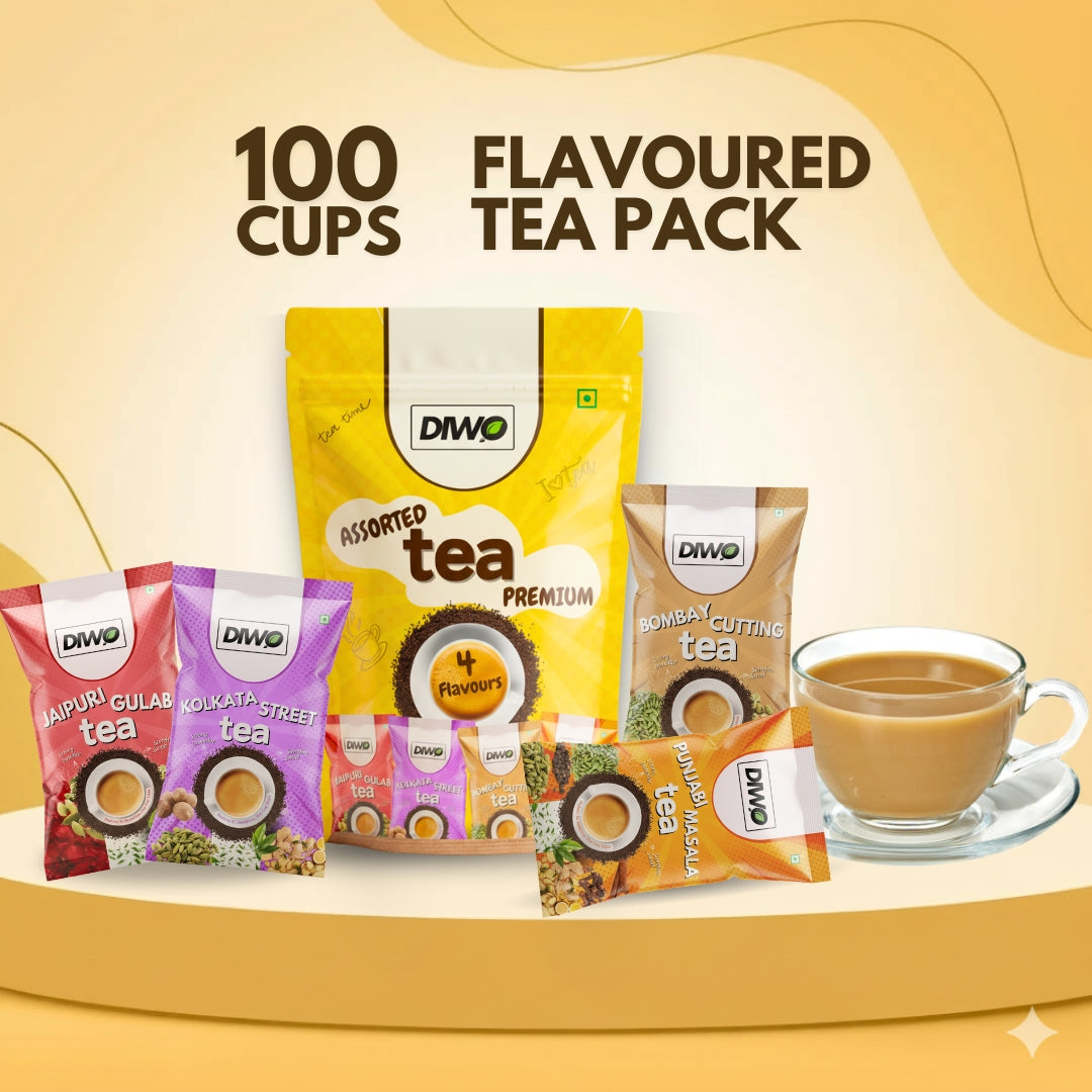 4 Flavours Assorted Tea Trial Pack- Makes 100 Cups